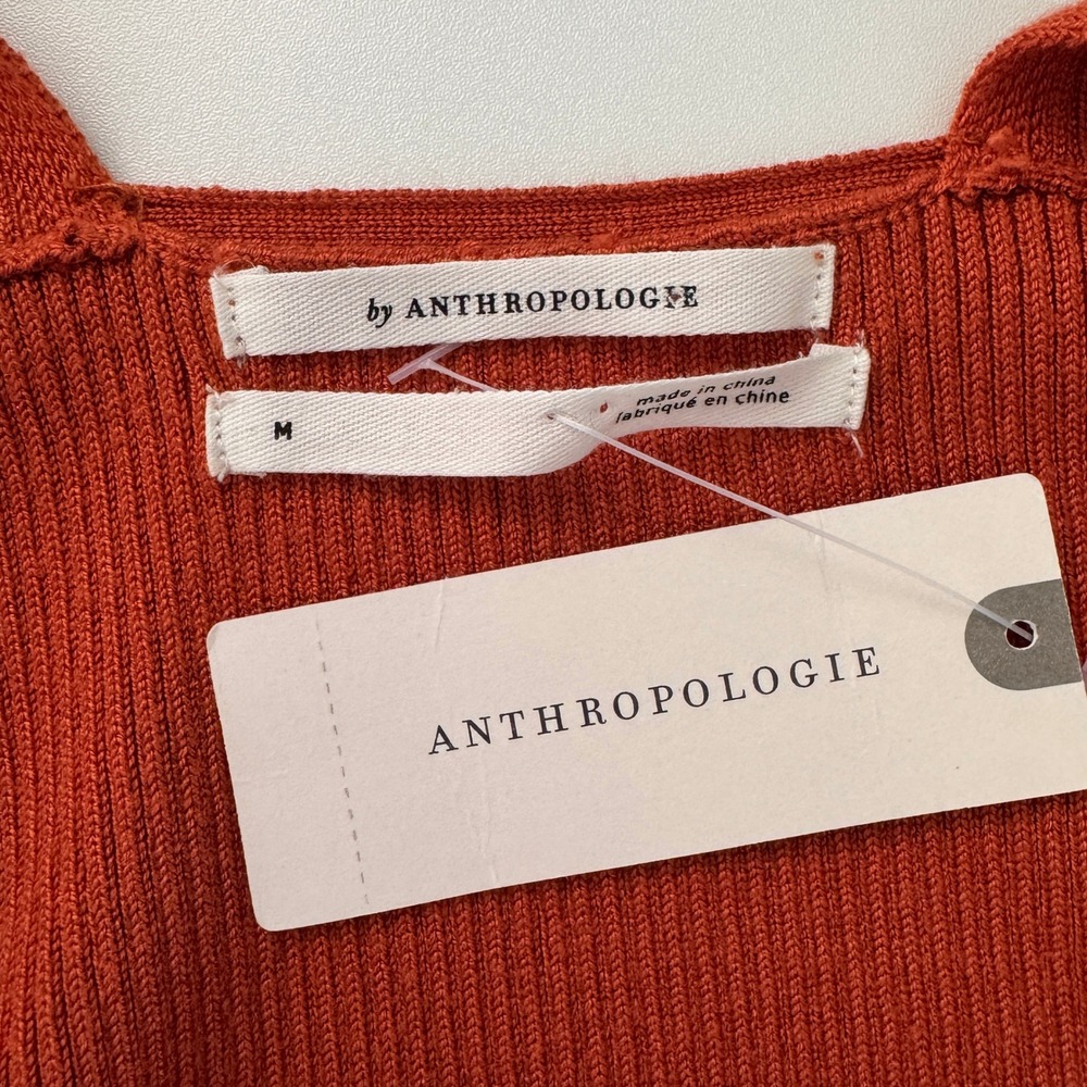 Anthropologie Halter Tank Top Medium Orange Ribbed Knit Criss Cross Keyhole NWT - Picture 7 of 11